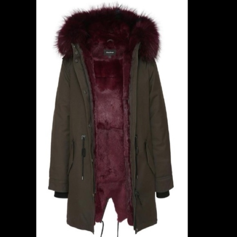 Mackage Moritz Twill Parka with Fur‎ Lined Hood Green and Burgundy